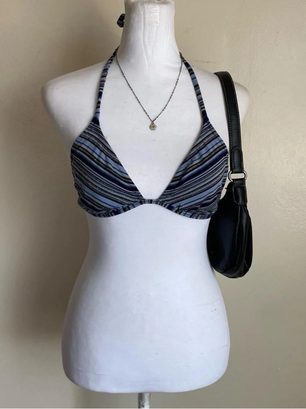 Vintage Y2K blue sparkly striped bikini top